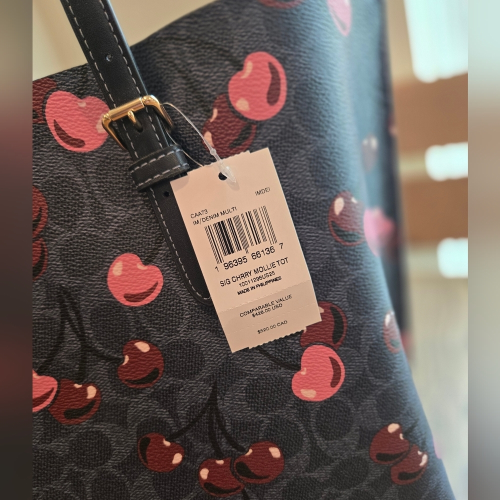 Coach Outlet Cherry And Blue Signature Print Mollie TOTE - Picture 2 of 10